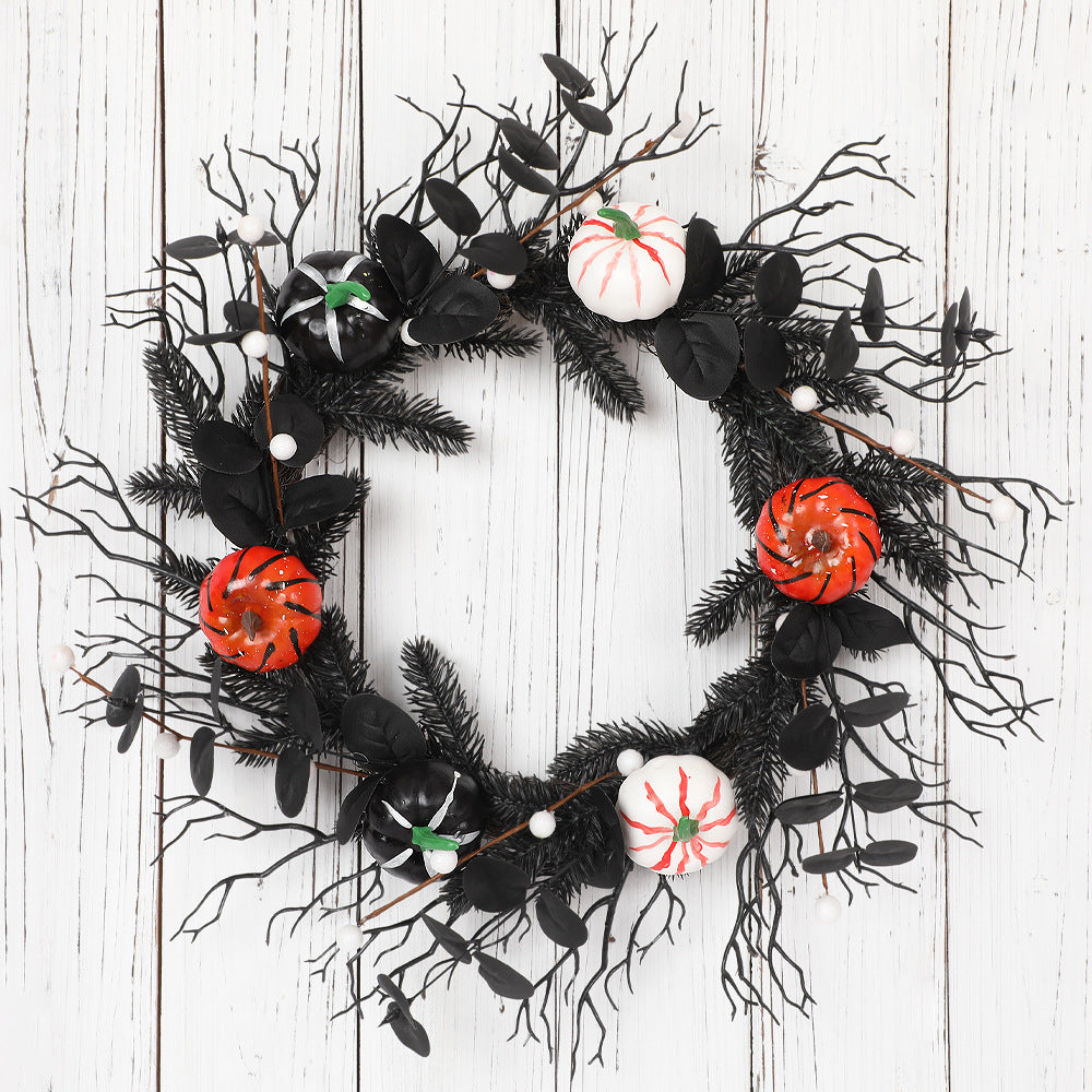 Autumn Pumpkin Wreath 18" | Realistic Faux Pine Needles & White Pumpkins | Perfect for Halloween Decor, Parties, Home Styling