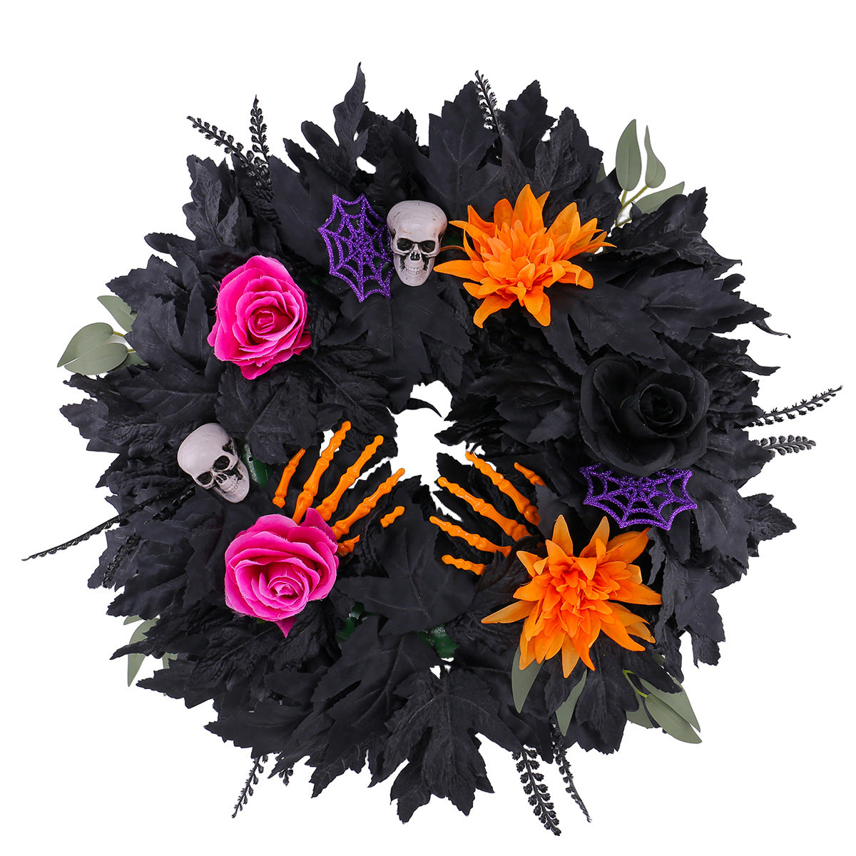 Halloween Black Leaf Floral Wreath, 20" Real-Touch Decorative Door Wreath, Perfect for Home Decor, Parties, and Seasonal Celebrations