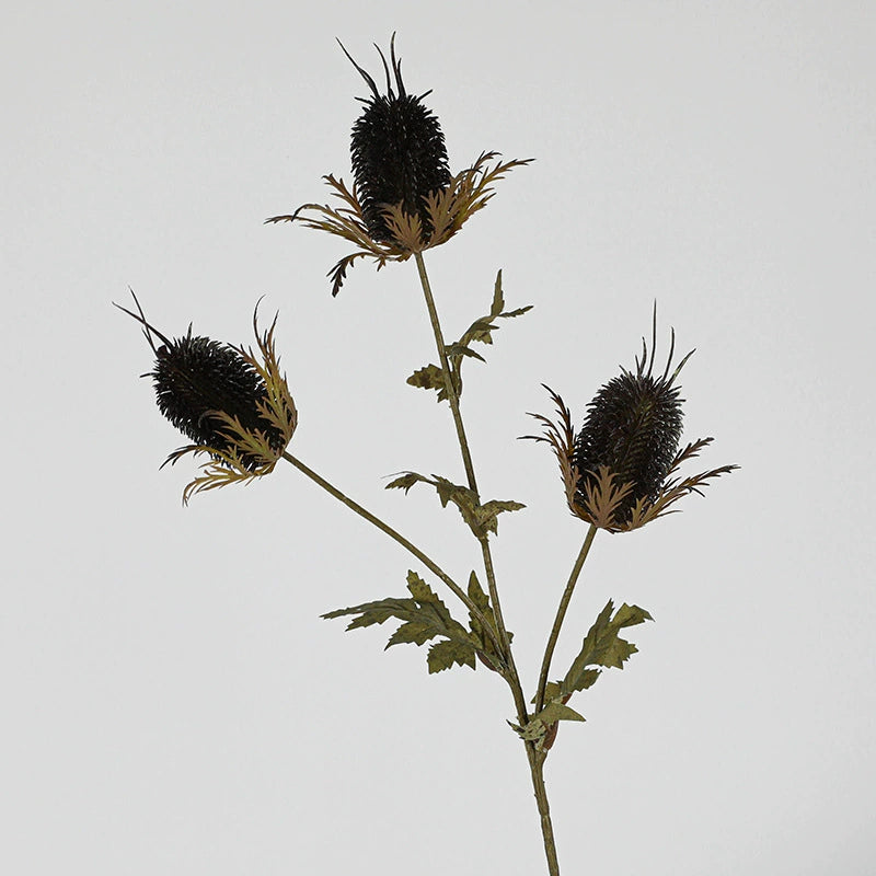 Faux Velvet Eryngium Stem, 28" Tall Artificial Sea Holly, 3-Head Thistle Spray in Moody Hues for Vase Filler, Home Decor & Wedding Arrangements