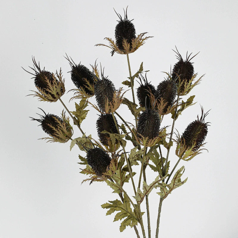 Faux Velvet Eryngium Stem, 28" Tall Artificial Sea Holly, 3-Head Thistle Spray in Moody Hues for Vase Filler, Home Decor & Wedding Arrangements
