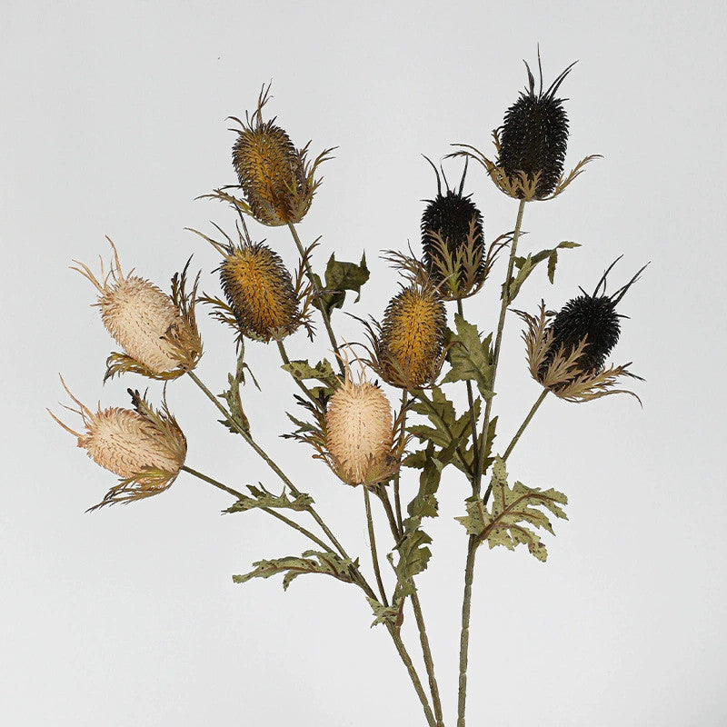 Faux Velvet Eryngium Stem, 28" Tall Artificial Sea Holly, 3-Head Thistle Spray in Moody Hues for Vase Filler, Home Decor & Wedding Arrangements
