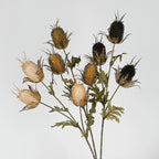 Faux Velvet Eryngium Stem, 28" Tall Artificial Sea Holly, 3-Head Thistle Spray in Moody Hues for Vase Filler, Home Decor & Wedding Arrangements