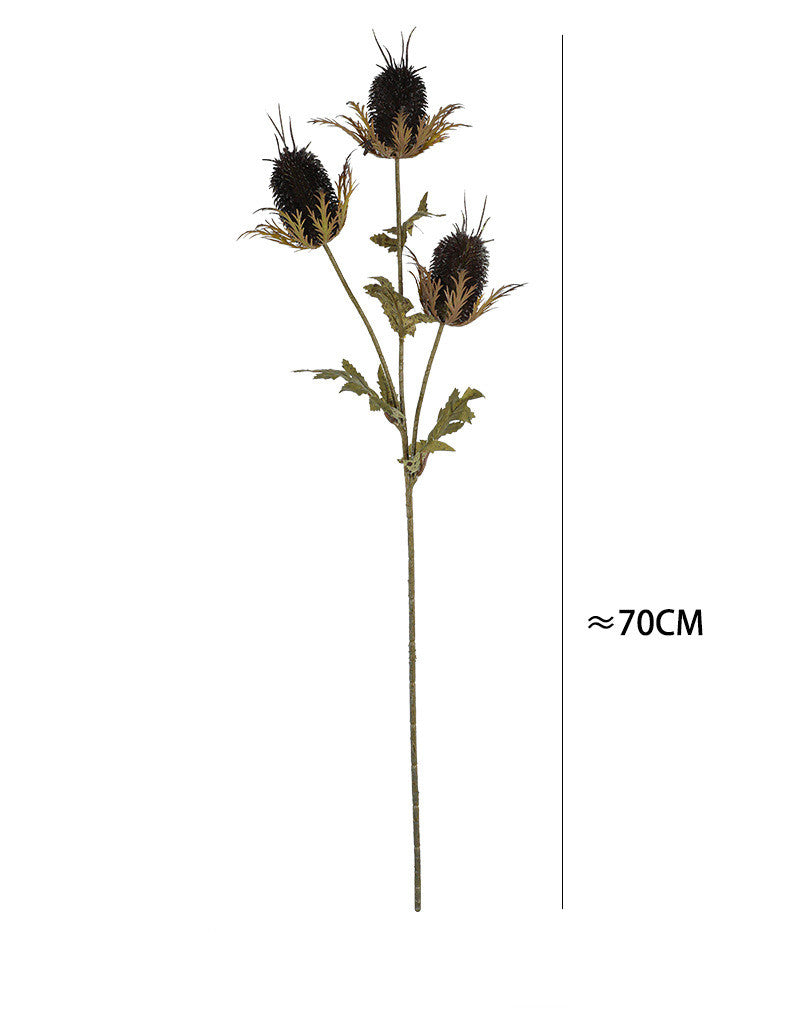 Faux Velvet Eryngium Stem, 28" Tall Artificial Sea Holly, 3-Head Thistle Spray in Moody Hues for Vase Filler, Home Decor & Wedding Arrangements