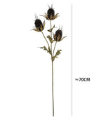 Faux Velvet Eryngium Stem, 28" Tall Artificial Sea Holly, 3-Head Thistle Spray in Moody Hues for Vase Filler, Home Decor & Wedding Arrangements
