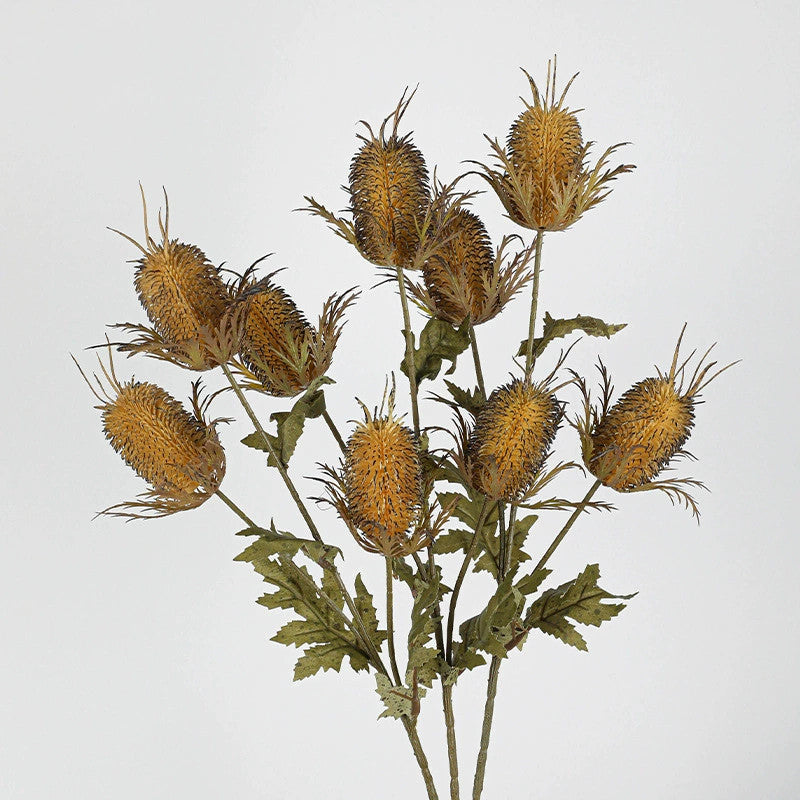 Faux Velvet Eryngium Stem, 28" Tall Artificial Sea Holly, 3-Head Thistle Spray in Moody Hues for Vase Filler, Home Decor & Wedding Arrangements