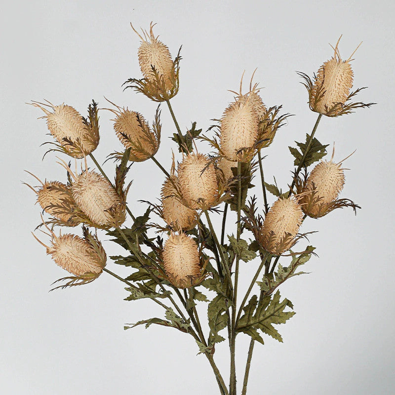 Faux Velvet Eryngium Stem, 28" Tall Artificial Sea Holly, 3-Head Thistle Spray in Moody Hues for Vase Filler, Home Decor & Wedding Arrangements