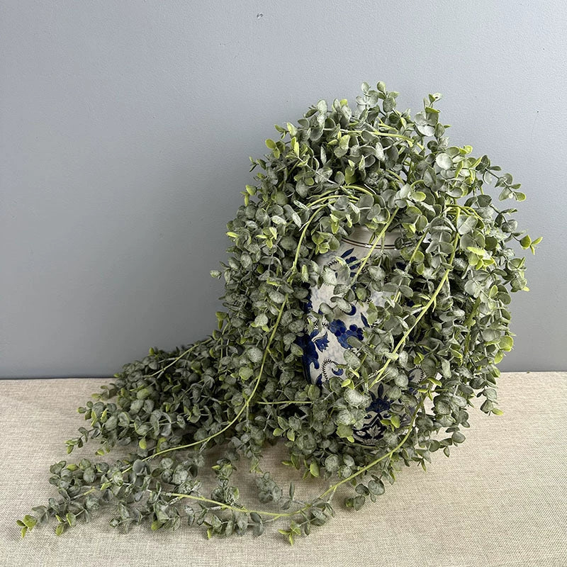 Realistic Trailing Eucalyptus Vine, 33" Artificial Hanging Plant, Lifelike Faux Greenery for Wall Decor, Shelf Styling & Event Design