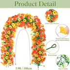 Autumn Eucalyptus & Morning Glory Garland, Set of 2, 71-Inch Faux Trailing Vines for Rustic Wedding Decor, Mantelpiece, Home & Event Styling