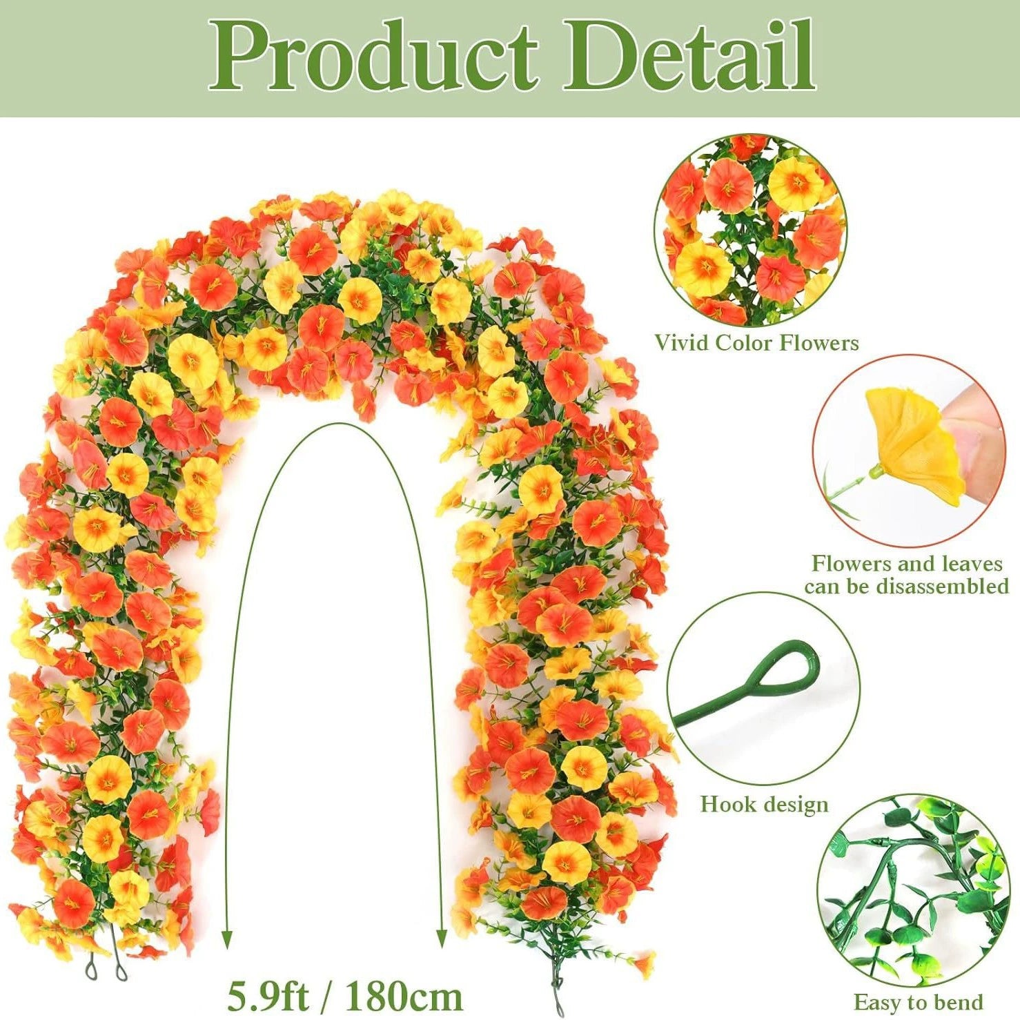 Autumn Eucalyptus & Morning Glory Garland, Set of 2, 71-Inch Faux Trailing Vines for Rustic Wedding Decor, Mantelpiece, Home & Event Styling