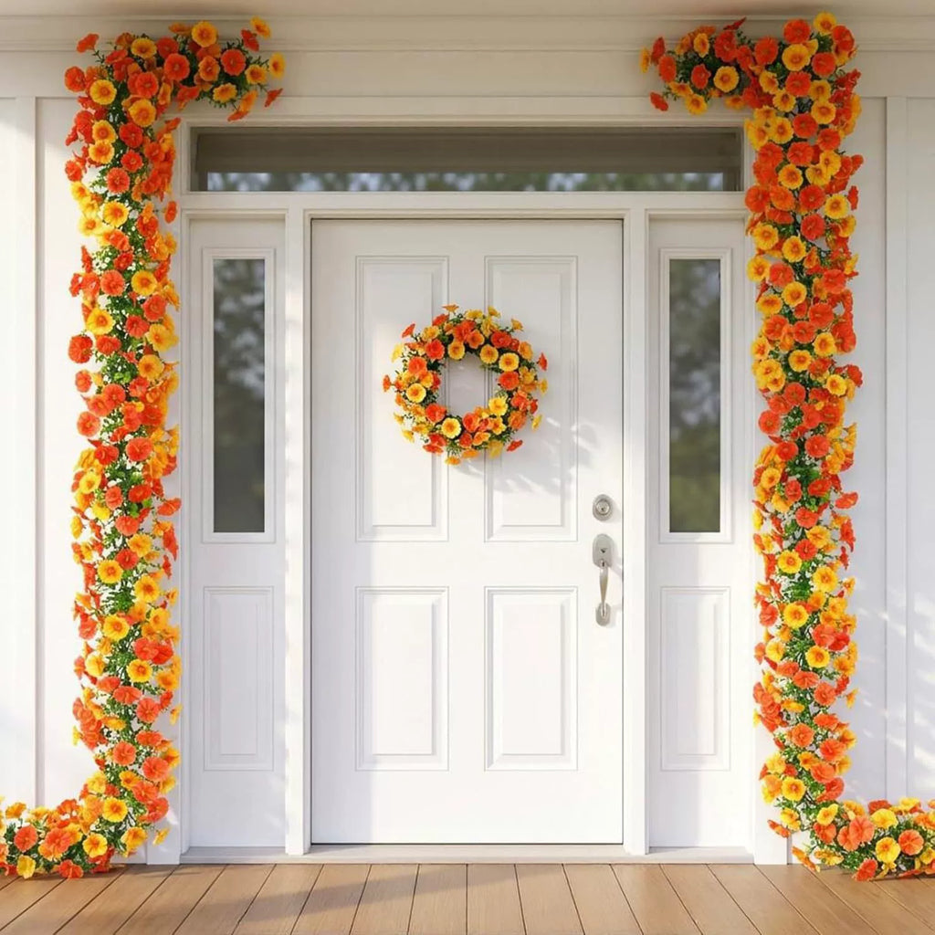 Autumn Eucalyptus & Morning Glory Garland, Set of 2, 71-Inch Faux Trailing Vines for Rustic Wedding Decor, Mantelpiece, Home & Event Styling