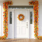 Autumn Eucalyptus & Morning Glory Garland, Set of 2, 71-Inch Faux Trailing Vines for Rustic Wedding Decor, Mantelpiece, Home & Event Styling