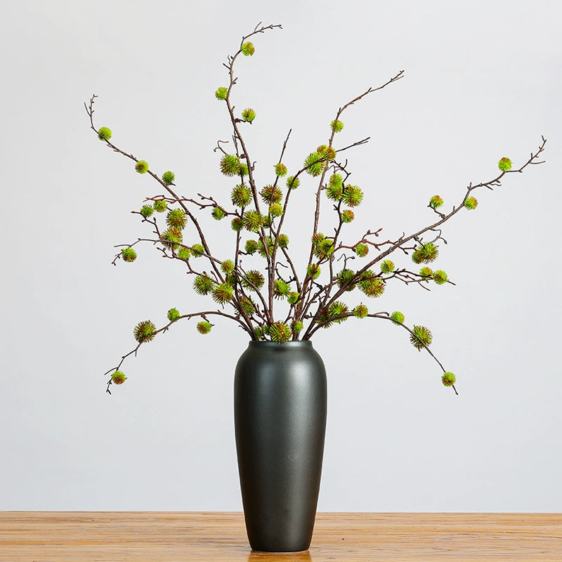 Faux Spiky Ricinus Castor Bean Stem, 39" Tall Realistic Textured Pod Branch, Sculptural Vase Filler for Home Decor, Floral Arrangements, Wedding & Event Design