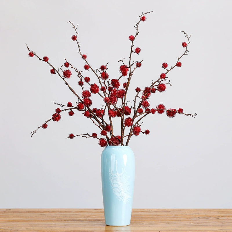 Faux Spiky Ricinus Castor Bean Stem, 39" Tall Realistic Textured Pod Branch, Sculptural Vase Filler for Home Decor, Floral Arrangements, Wedding & Event Design