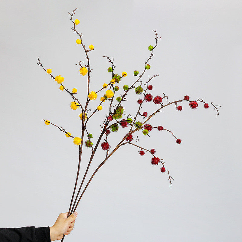 Faux Spiky Ricinus Castor Bean Stem, 39" Tall Realistic Textured Pod Branch, Sculptural Vase Filler for Home Decor, Floral Arrangements, Wedding & Event Design