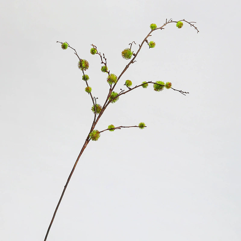 Faux Spiky Ricinus Castor Bean Stem, 39" Tall Realistic Textured Pod Branch, Sculptural Vase Filler for Home Decor, Floral Arrangements, Wedding & Event Design