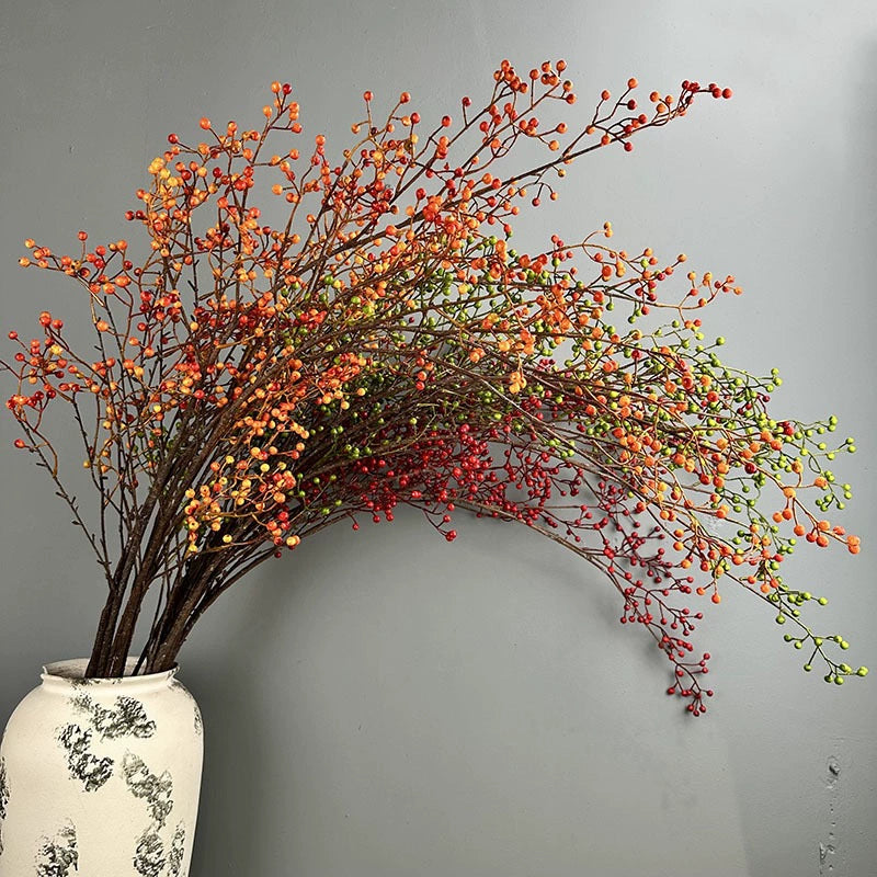 Faux Autumn Berry Branch, 45" Tall Realistic Berry Spray, Long Stem for Vase Filler, Rustic Home Decor, Wedding Arrangements & Seasonal Wreaths