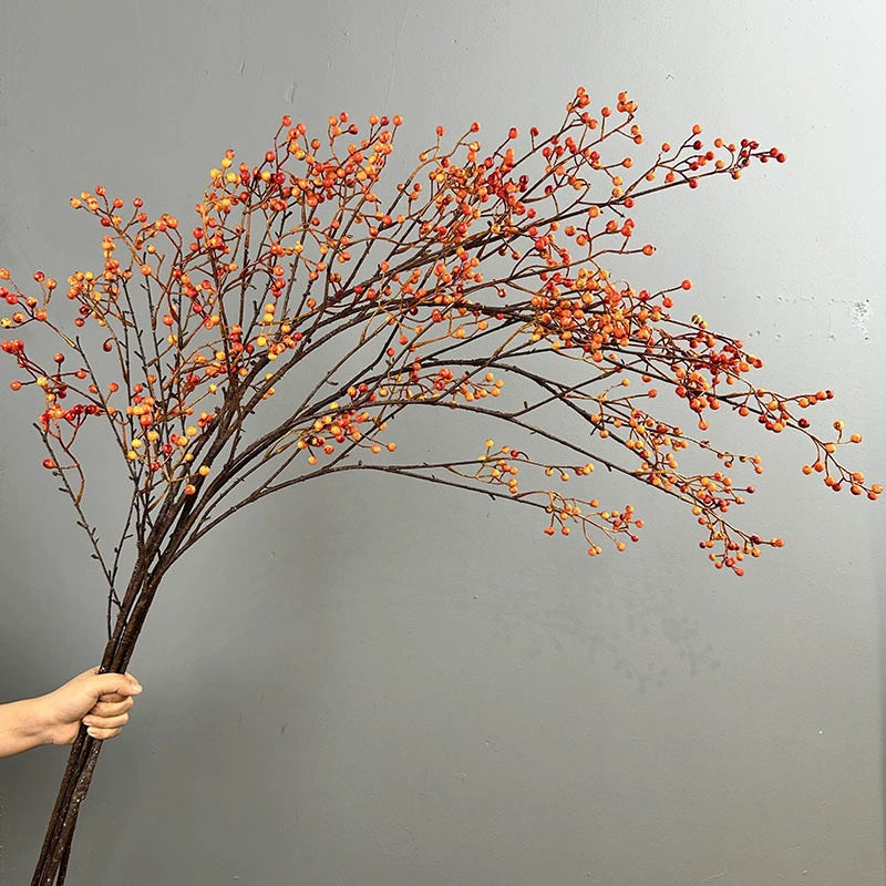 Faux Autumn Berry Branch, 45" Tall Realistic Berry Spray, Long Stem for Vase Filler, Rustic Home Decor, Wedding Arrangements & Seasonal Wreaths