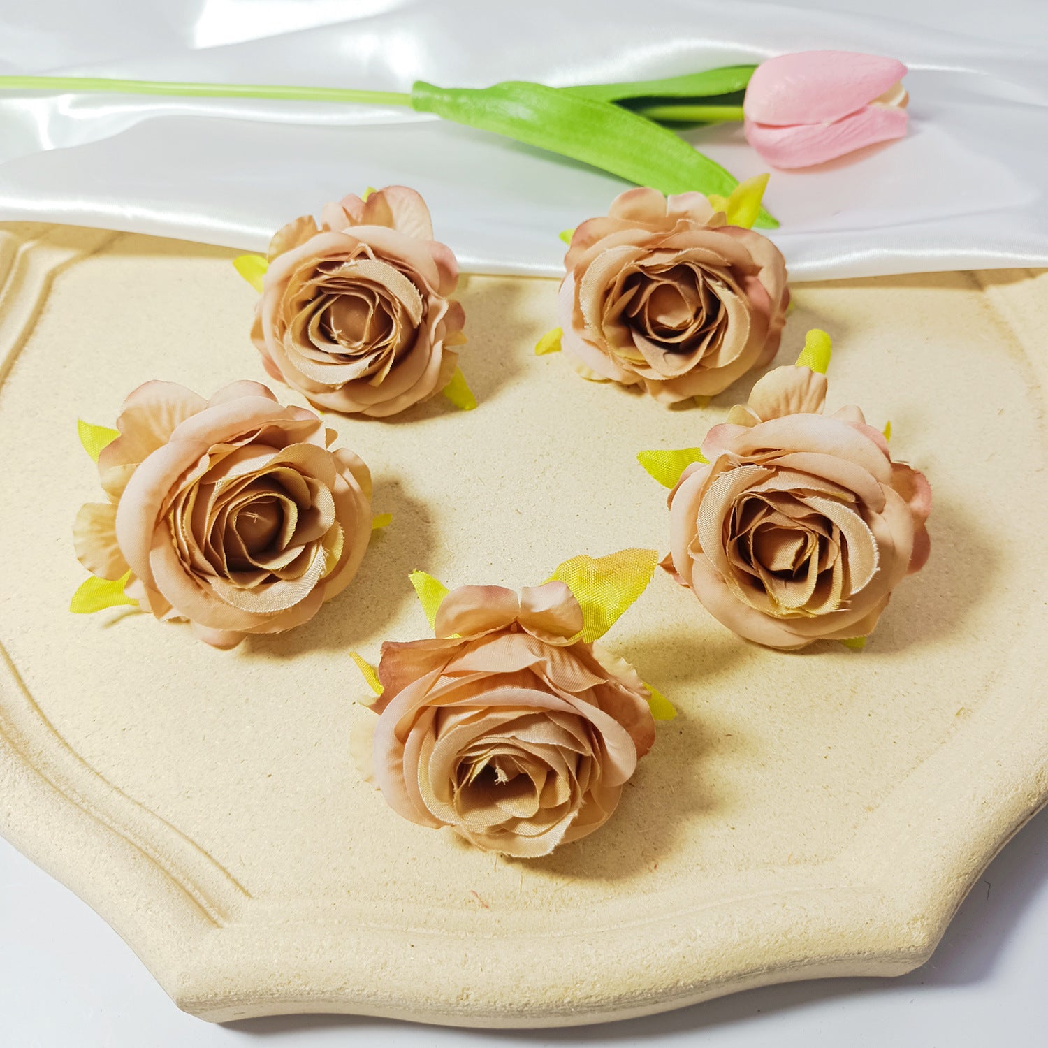 Set of 5 Premium Silk Rose Heads, 2-Inch Realistic Artificial Flowers for DIY Wedding Boutonnières, Corsages & Crafts