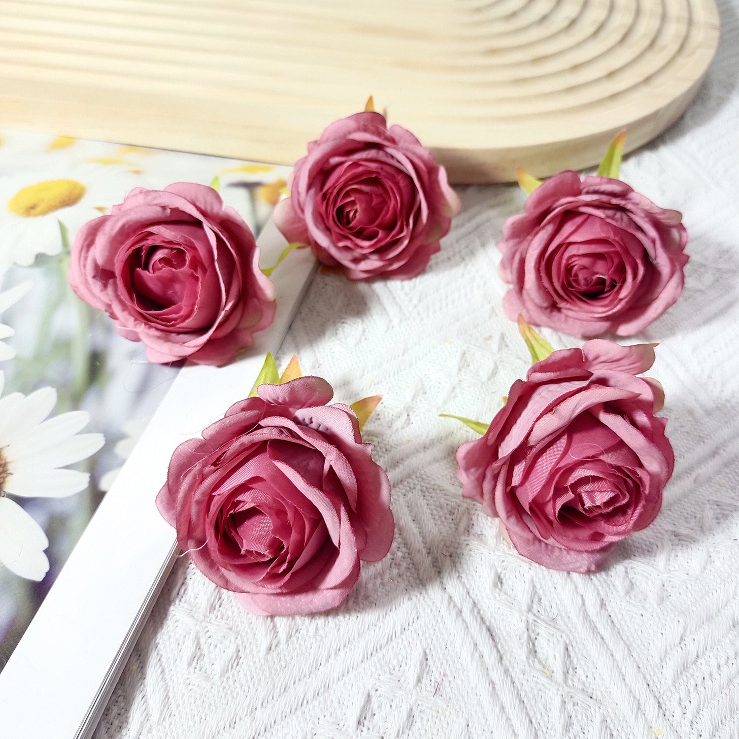 Set of 5 Premium Silk Rose Heads, 2-Inch Realistic Artificial Flowers for DIY Wedding Boutonnières, Corsages & Crafts