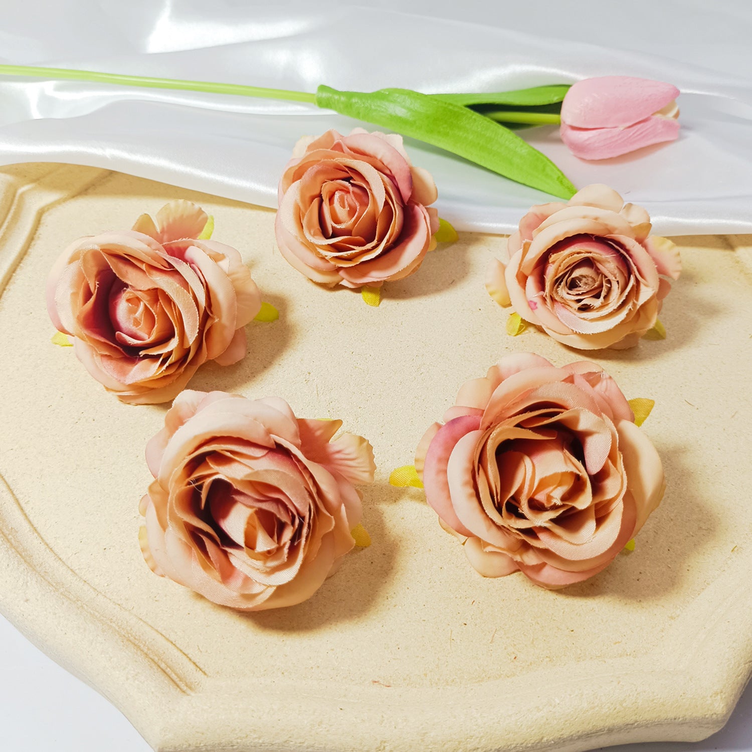 Set of 5 Premium Silk Rose Heads, 2-Inch Realistic Artificial Flowers for DIY Wedding Boutonnières, Corsages & Crafts