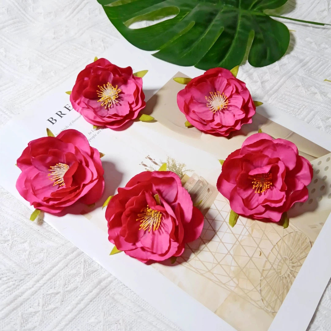 Realistic Camellia Flower Heads, 2.5-Inch Faux Blooms, Lifelike Craft Flowers for DIY Corsages, Wedding Decor, Hair Accessories, Millinery