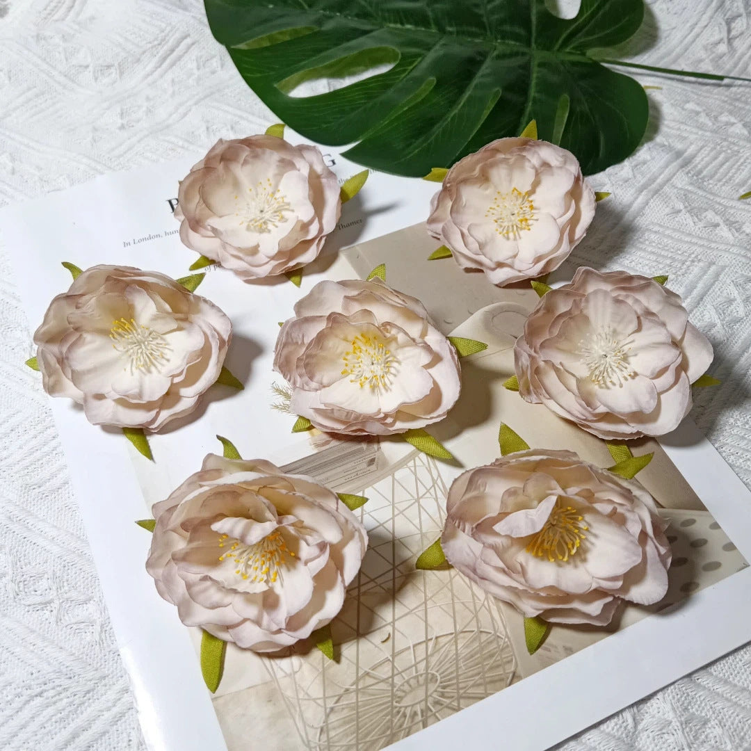 Realistic Camellia Flower Heads, 2.5-Inch Faux Blooms, Lifelike Craft Flowers for DIY Corsages, Wedding Decor, Hair Accessories, Millinery
