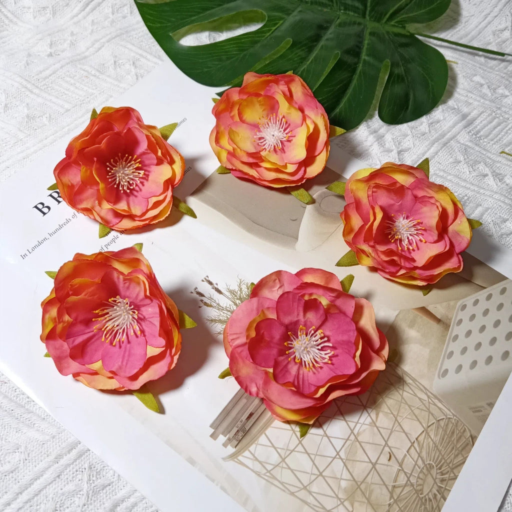 Realistic Camellia Flower Heads, 2.5-Inch Faux Blooms, Lifelike Craft Flowers for DIY Corsages, Wedding Decor, Hair Accessories, Millinery