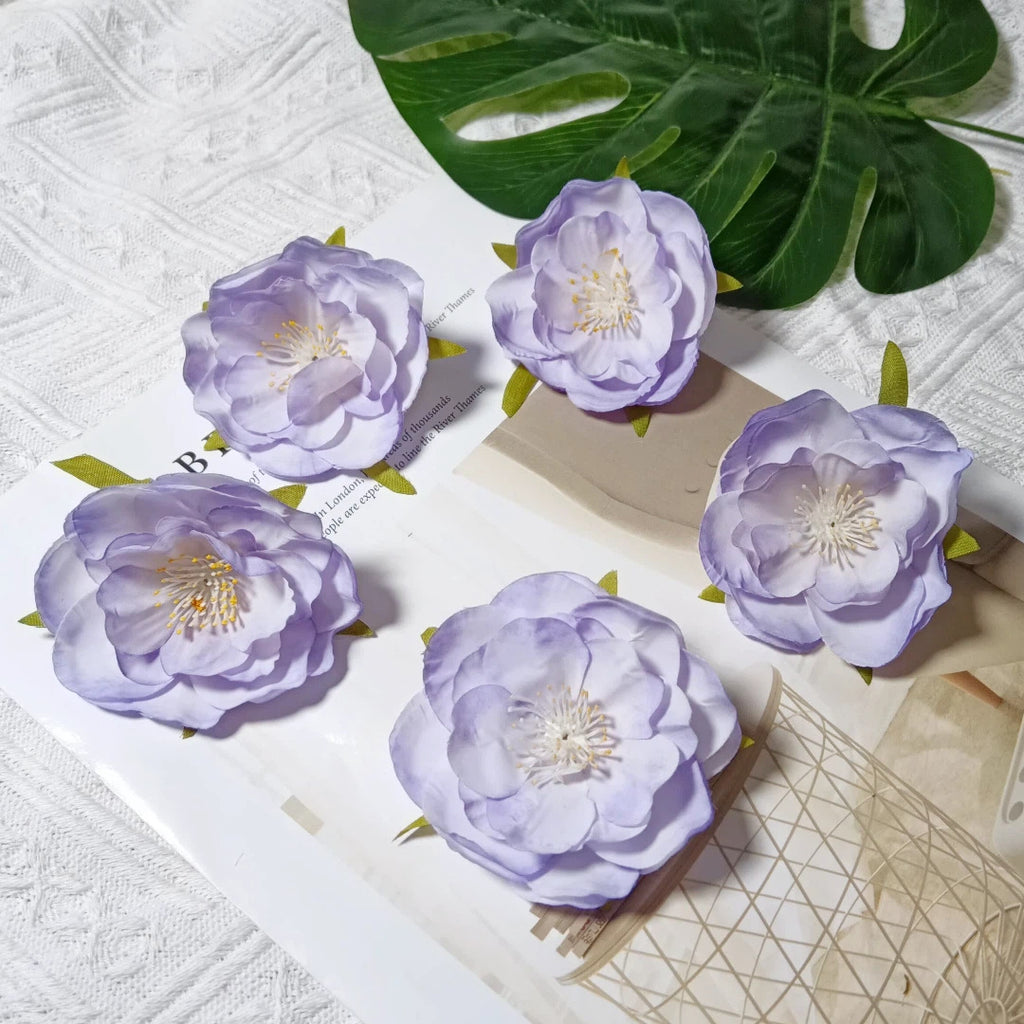 Realistic Camellia Flower Heads, 2.5-Inch Faux Blooms, Lifelike Craft Flowers for DIY Corsages, Wedding Decor, Hair Accessories, Millinery