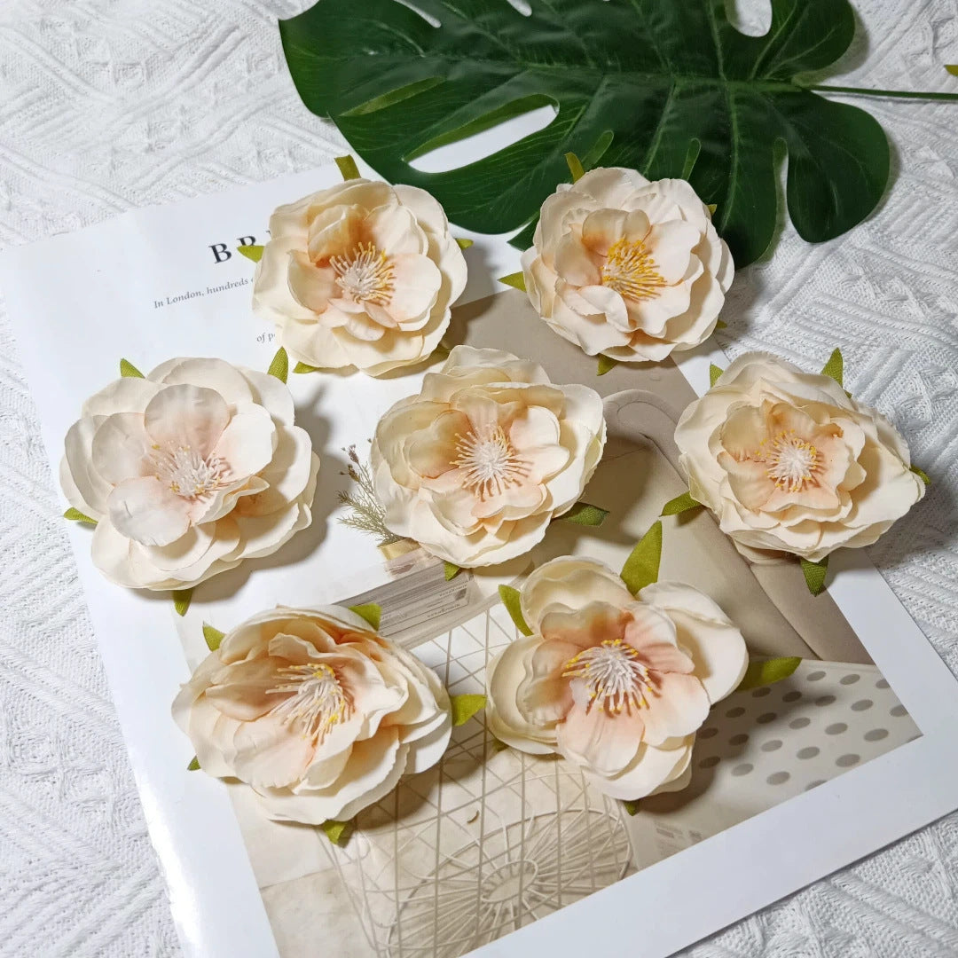Realistic Camellia Flower Heads, 2.5-Inch Faux Blooms, Lifelike Craft Flowers for DIY Corsages, Wedding Decor, Hair Accessories, Millinery
