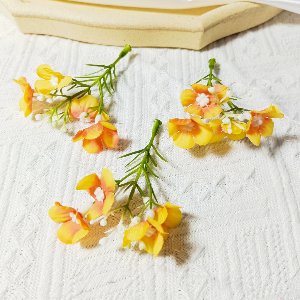 Dainty Faux Wildflower Sprigs, 10-Pack, 3-Inch Stems in 15 Colours, Realistic Look for DIY Corsages, Wedding Crafts & Bulk Floral Supply
