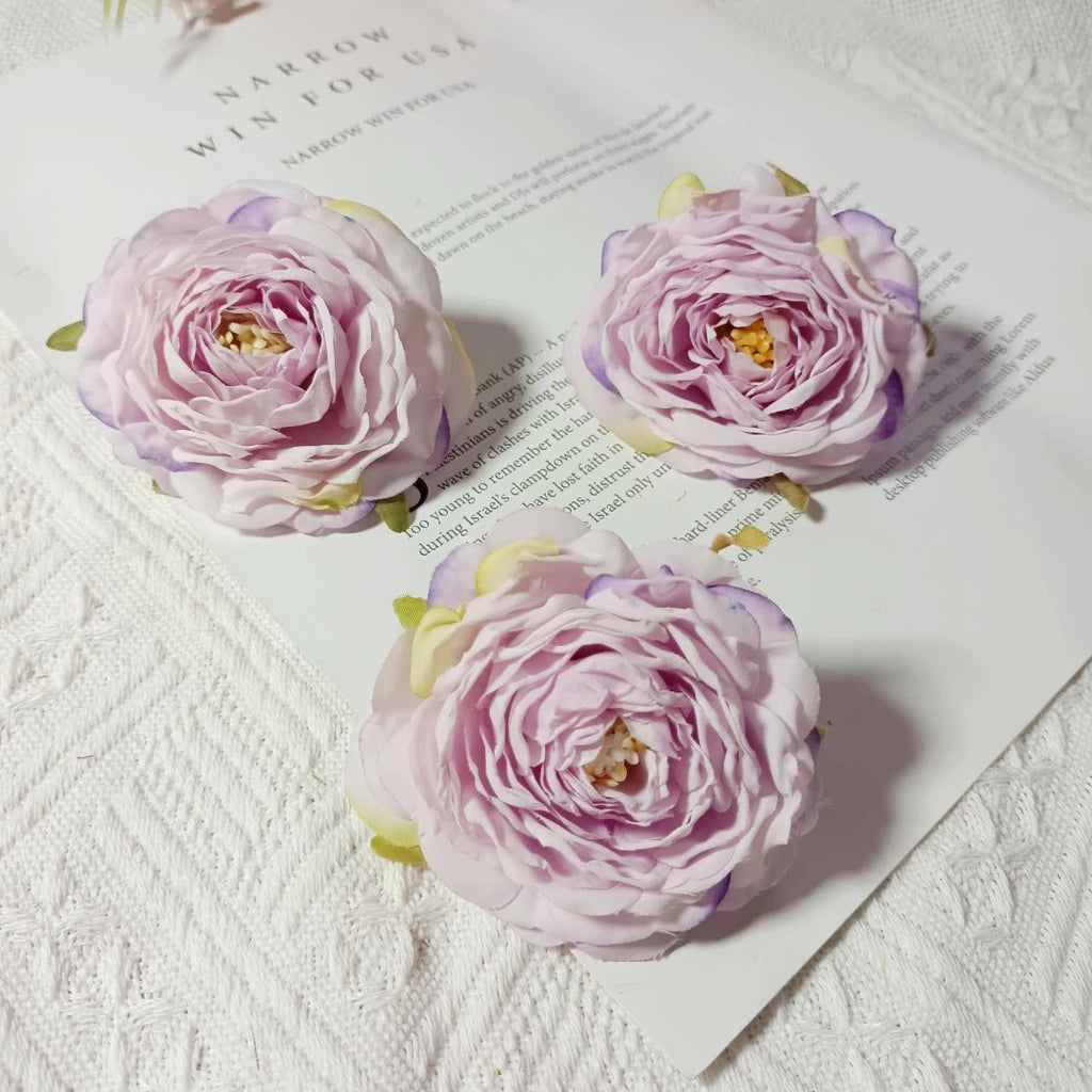 Set of 3 Faux Camellia Flower Heads, 3" Realistic Peony-Style Silk Blooms for DIY Crafts, Wedding Decor, Wreaths & Gift Embellishments