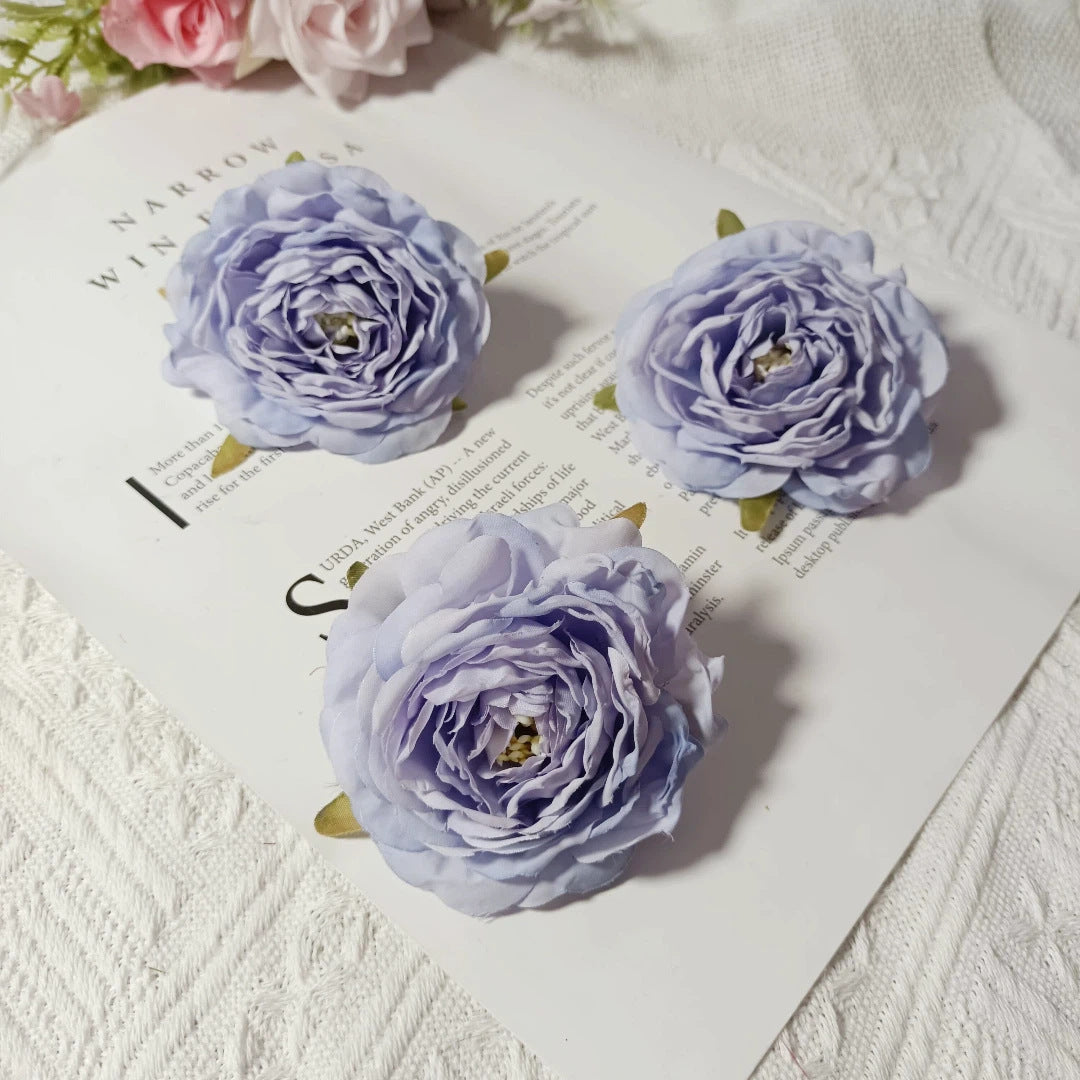 Set of 3 Faux Camellia Flower Heads, 3" Realistic Peony-Style Silk Blooms for DIY Crafts, Wedding Decor, Wreaths & Gift Embellishments