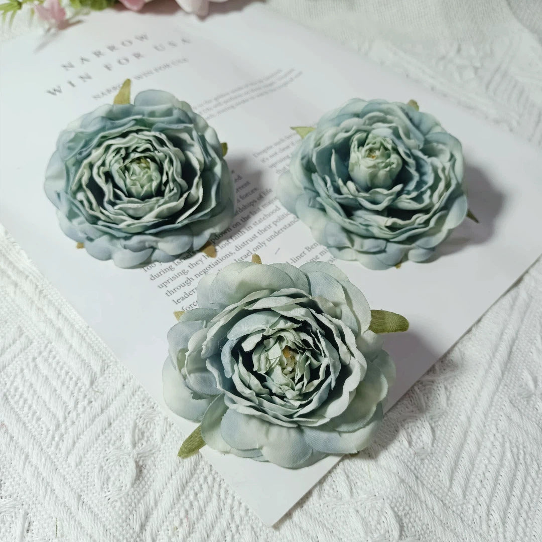 Set of 3 Faux Camellia Flower Heads, 3" Realistic Peony-Style Silk Blooms for DIY Crafts, Wedding Decor, Wreaths & Gift Embellishments