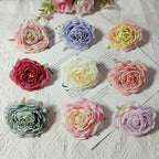 Set of 3 Faux Camellia Flower Heads, 3" Realistic Peony-Style Silk Blooms for DIY Crafts, Wedding Decor, Wreaths & Gift Embellishments