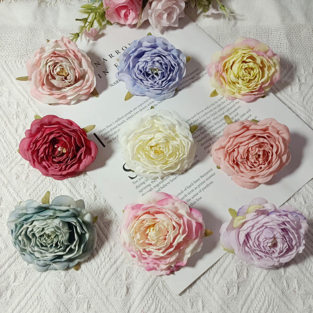 Set of 3 Faux Camellia Flower Heads, 3" Realistic Peony-Style Silk Blooms for DIY Crafts, Wedding Decor, Wreaths & Gift Embellishments