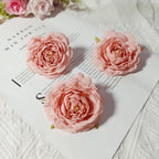 Set of 3 Faux Camellia Flower Heads, 3" Realistic Peony-Style Silk Blooms for DIY Crafts, Wedding Decor, Wreaths & Gift Embellishments