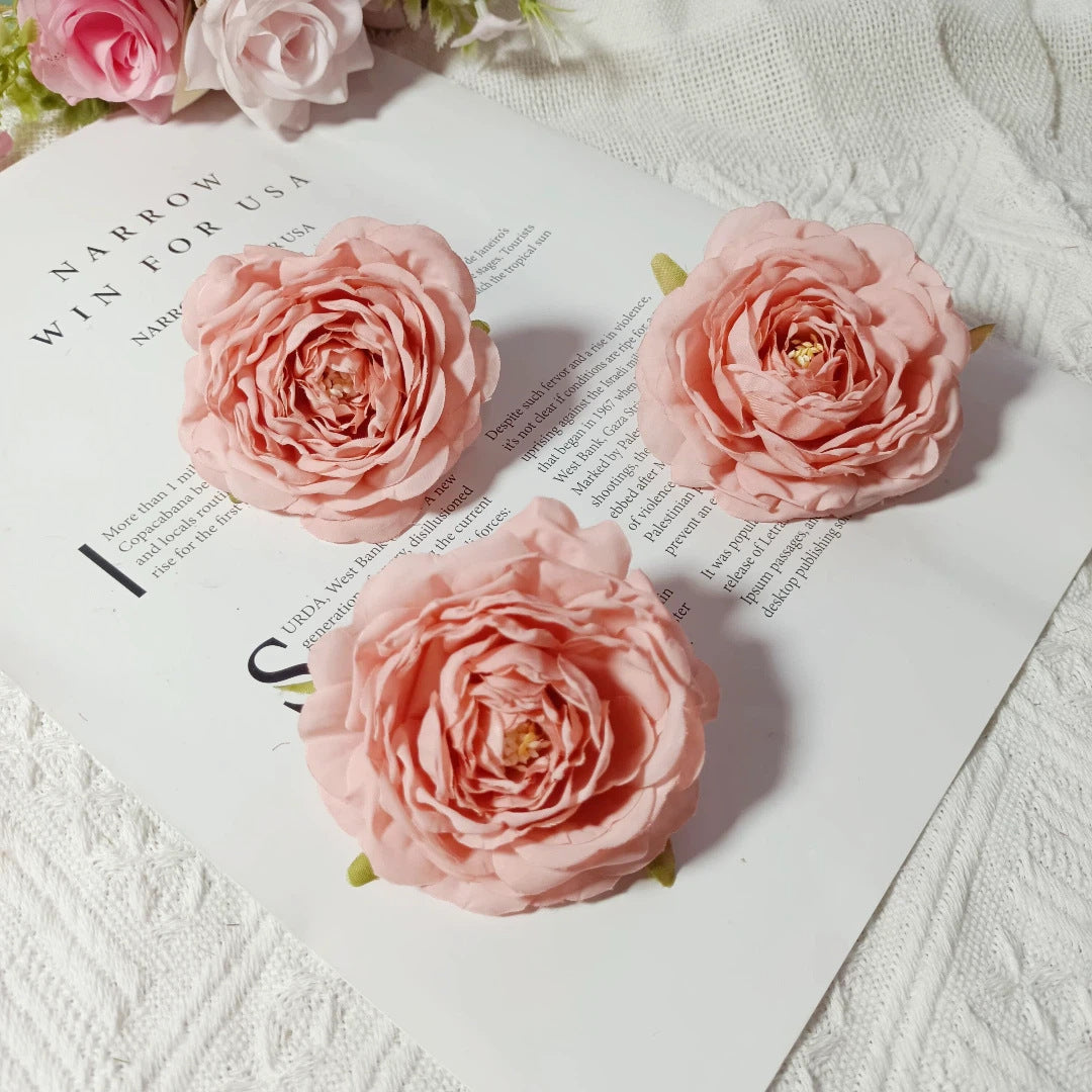 Set of 3 Faux Camellia Flower Heads, 3" Realistic Peony-Style Silk Blooms for DIY Crafts, Wedding Decor, Wreaths & Gift Embellishments