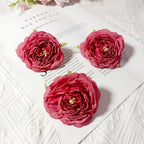 Set of 3 Faux Camellia Flower Heads, 3" Realistic Peony-Style Silk Blooms for DIY Crafts, Wedding Decor, Wreaths & Gift Embellishments