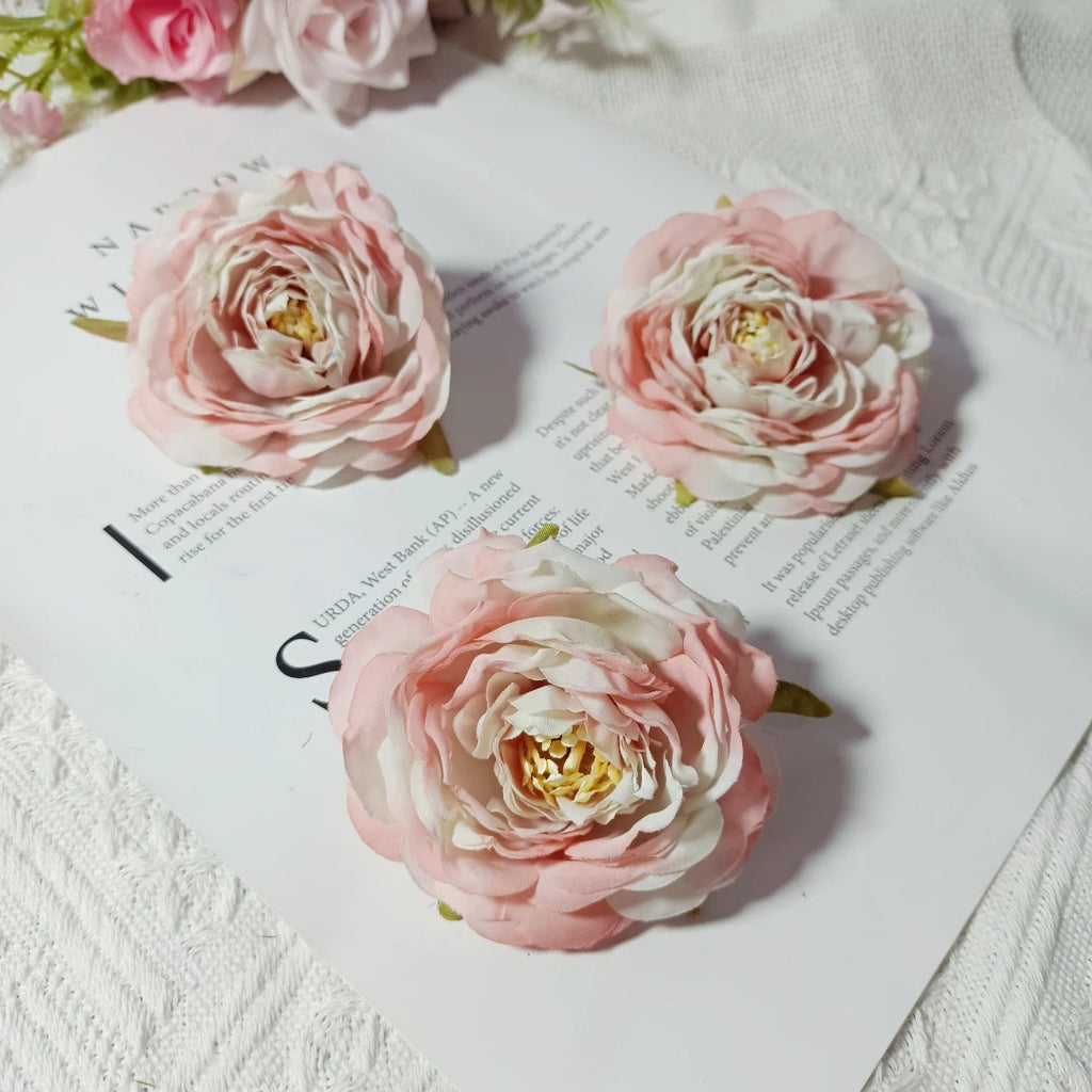 Set of 3 Faux Camellia Flower Heads, 3" Realistic Peony-Style Silk Blooms for DIY Crafts, Wedding Decor, Wreaths & Gift Embellishments