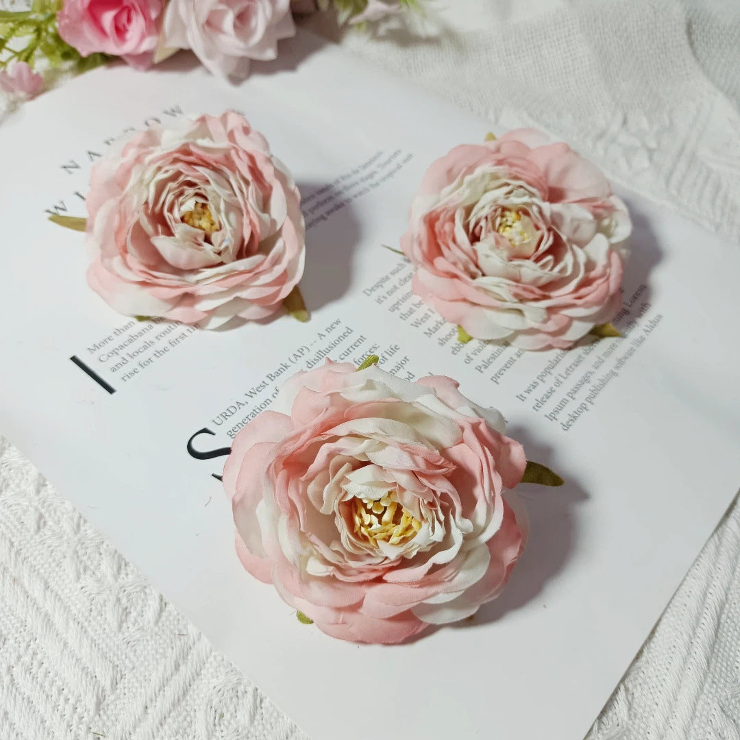 Set of 3 Faux Camellia Flower Heads, 3" Realistic Peony-Style Silk Blooms for DIY Crafts, Wedding Decor, Wreaths & Gift Embellishments