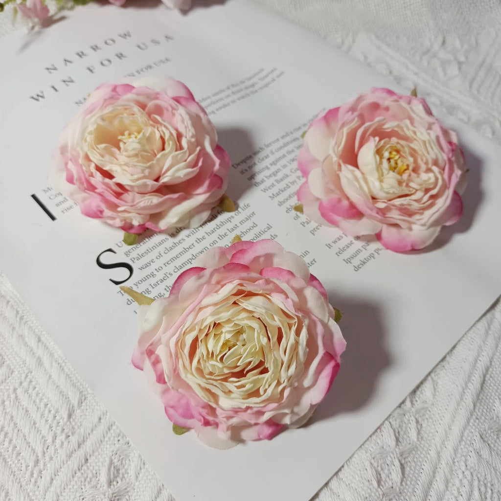 Set of 3 Faux Camellia Flower Heads, 3" Realistic Peony-Style Silk Blooms for DIY Crafts, Wedding Decor, Wreaths & Gift Embellishments