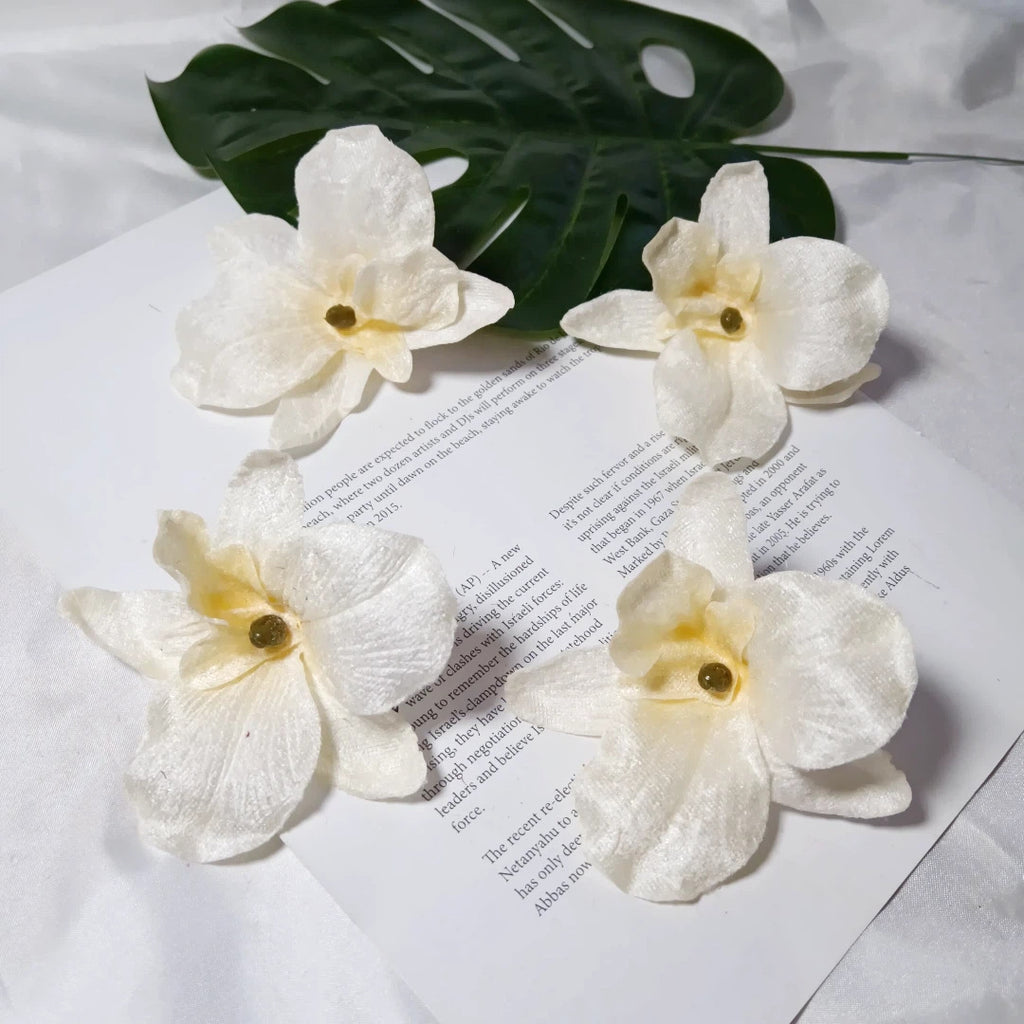5-Pack Velvet Orchid Flower Heads, 3.5-Inch Realistic Faux Phalaenopsis Blooms, Wholesale Supplies for DIY Wedding Corsages, Boutonnières & Event Decor
