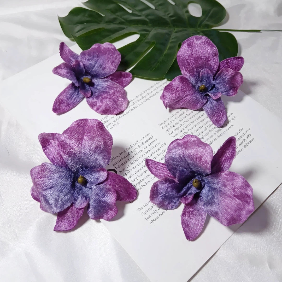 5-Pack Velvet Orchid Flower Heads, 3.5-Inch Realistic Faux Phalaenopsis Blooms, Wholesale Supplies for DIY Wedding Corsages, Boutonnières & Event Decor