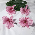 5-Pack Velvet Orchid Flower Heads, 3.5-Inch Realistic Faux Phalaenopsis Blooms, Wholesale Supplies for DIY Wedding Corsages, Boutonnières & Event Decor