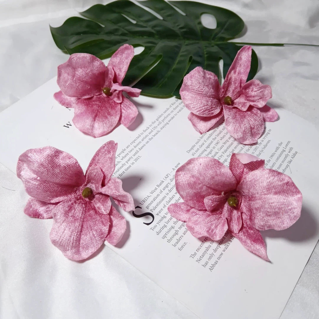5-Pack Velvet Orchid Flower Heads, 3.5-Inch Realistic Faux Phalaenopsis Blooms, Wholesale Supplies for DIY Wedding Corsages, Boutonnières & Event Decor