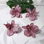 5-Pack Velvet Orchid Flower Heads, 3.5-Inch Realistic Faux Phalaenopsis Blooms, Wholesale Supplies for DIY Wedding Corsages, Boutonnières & Event Decor
