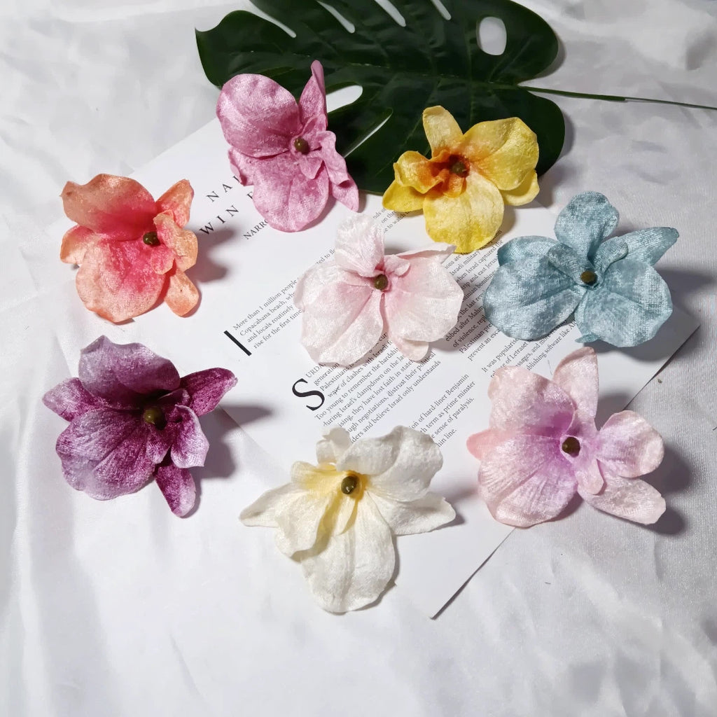 5-Pack Velvet Orchid Flower Heads, 3.5-Inch Realistic Faux Phalaenopsis Blooms, Wholesale Supplies for DIY Wedding Corsages, Boutonnières & Event Decor