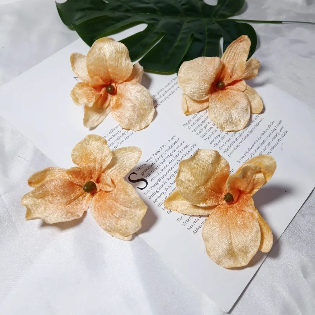 5-Pack Velvet Orchid Flower Heads, 3.5-Inch Realistic Faux Phalaenopsis Blooms, Wholesale Supplies for DIY Wedding Corsages, Boutonnières & Event Decor