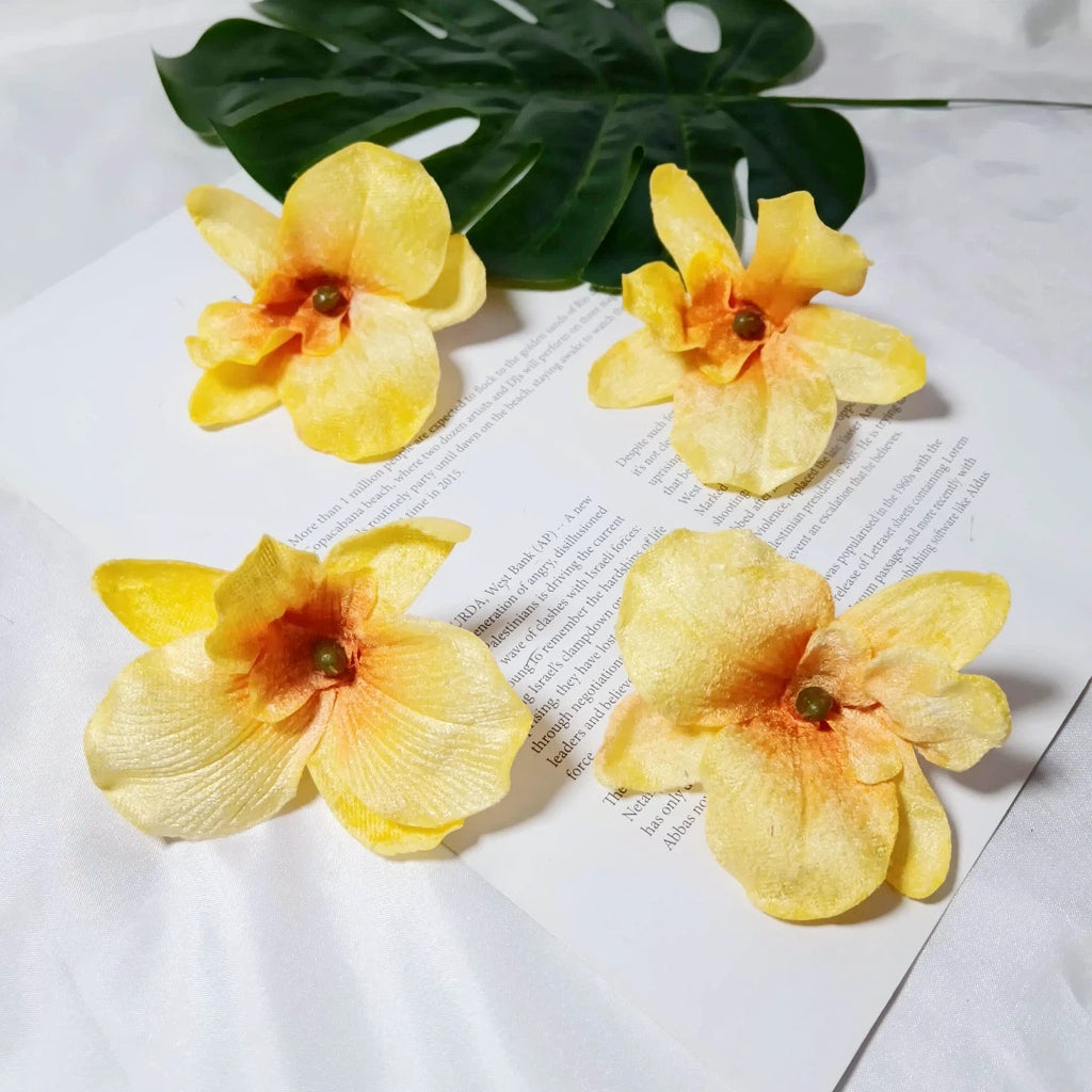 5-Pack Velvet Orchid Flower Heads, 3.5-Inch Realistic Faux Phalaenopsis Blooms, Wholesale Supplies for DIY Wedding Corsages, Boutonnières & Event Decor