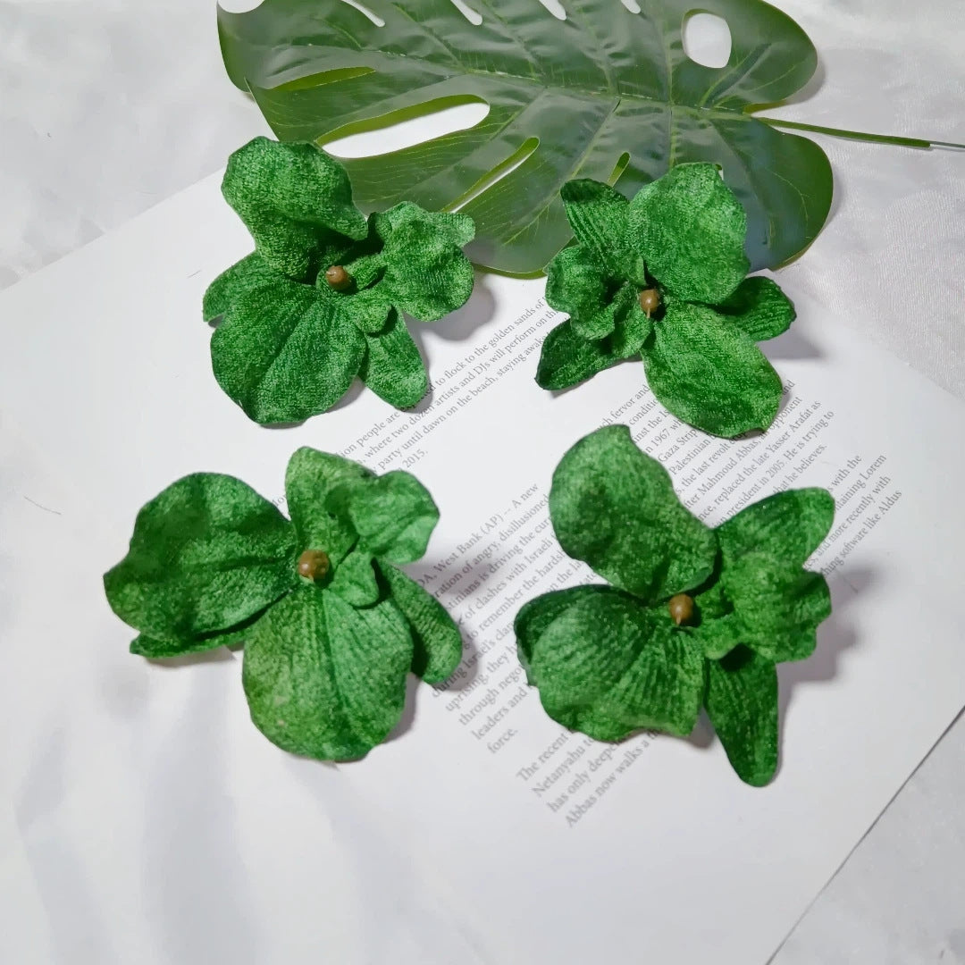 5-Pack Velvet Orchid Flower Heads, 3.5-Inch Realistic Faux Phalaenopsis Blooms, Wholesale Supplies for DIY Wedding Corsages, Boutonnières & Event Decor